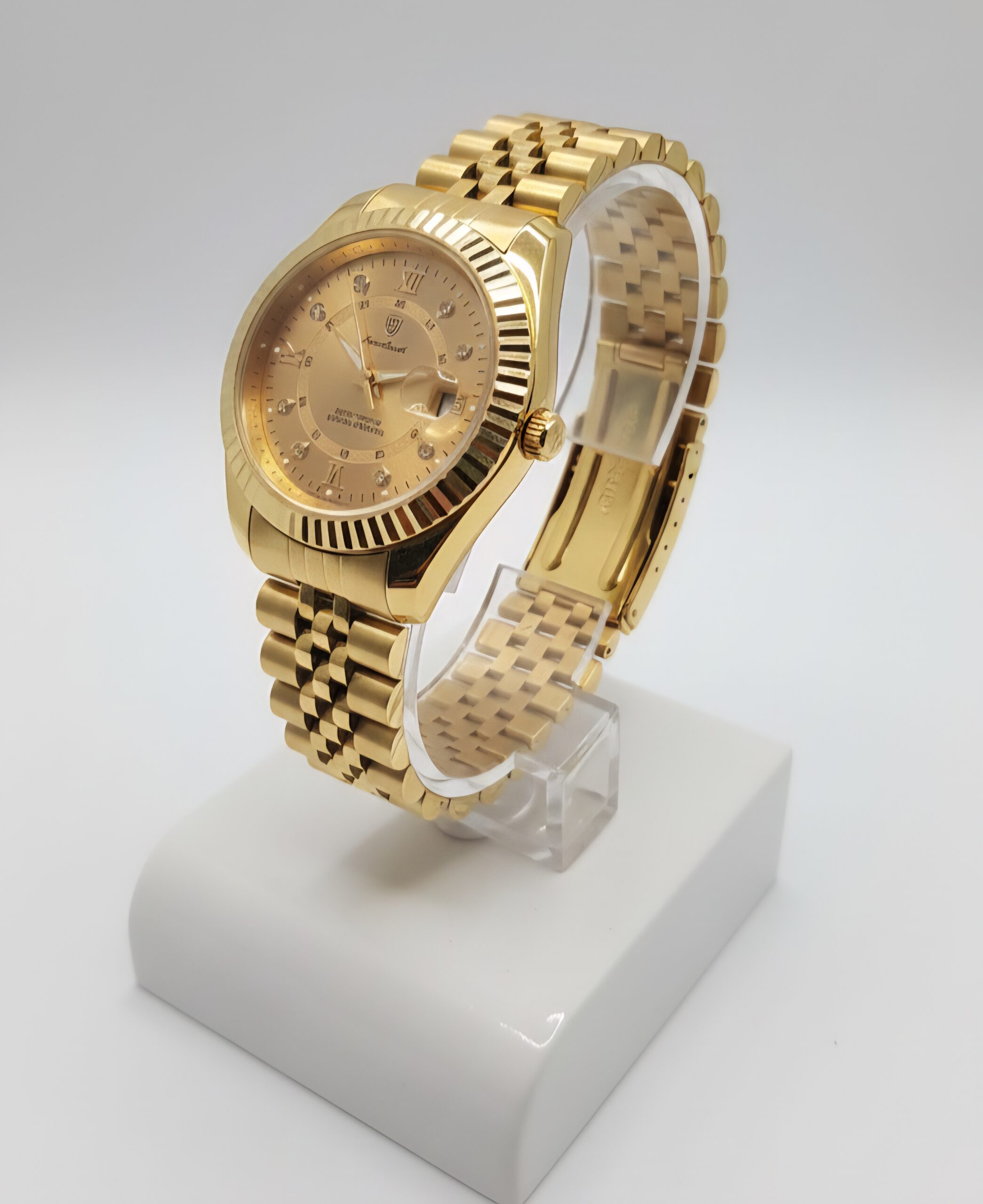 1766636387494 Premium Luxury Gold-Tone Automatic Watch for Men – Classic Fluted Bezel with Jubilee Bracelet and Diamond-Studded Dial - Image 1