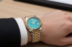 ​Elegant Two-Tone Luxury Watch – Turquoise Blue Dial with Fluted Bezel & Jubilee Bracelet - Image 2