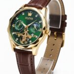 ​OLEVS Luxury Automatic Skeleton Watch – Emerald Green Dial with Leather Strap