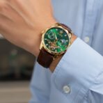 ​OLEVS Luxury Automatic Skeleton Watch – Emerald Green Dial with Leather Strap - Image 3