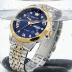 ​OLEVS Royal Blue Luxury Men’s Quartz Watch – Gold & Silver Two-Tone Stainless Steel Business Watch - Image 4