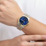 ​OLEVS Royal Blue Luxury Men’s Quartz Watch – Gold & Silver Two-Tone Stainless Steel Business Watch - Image 3