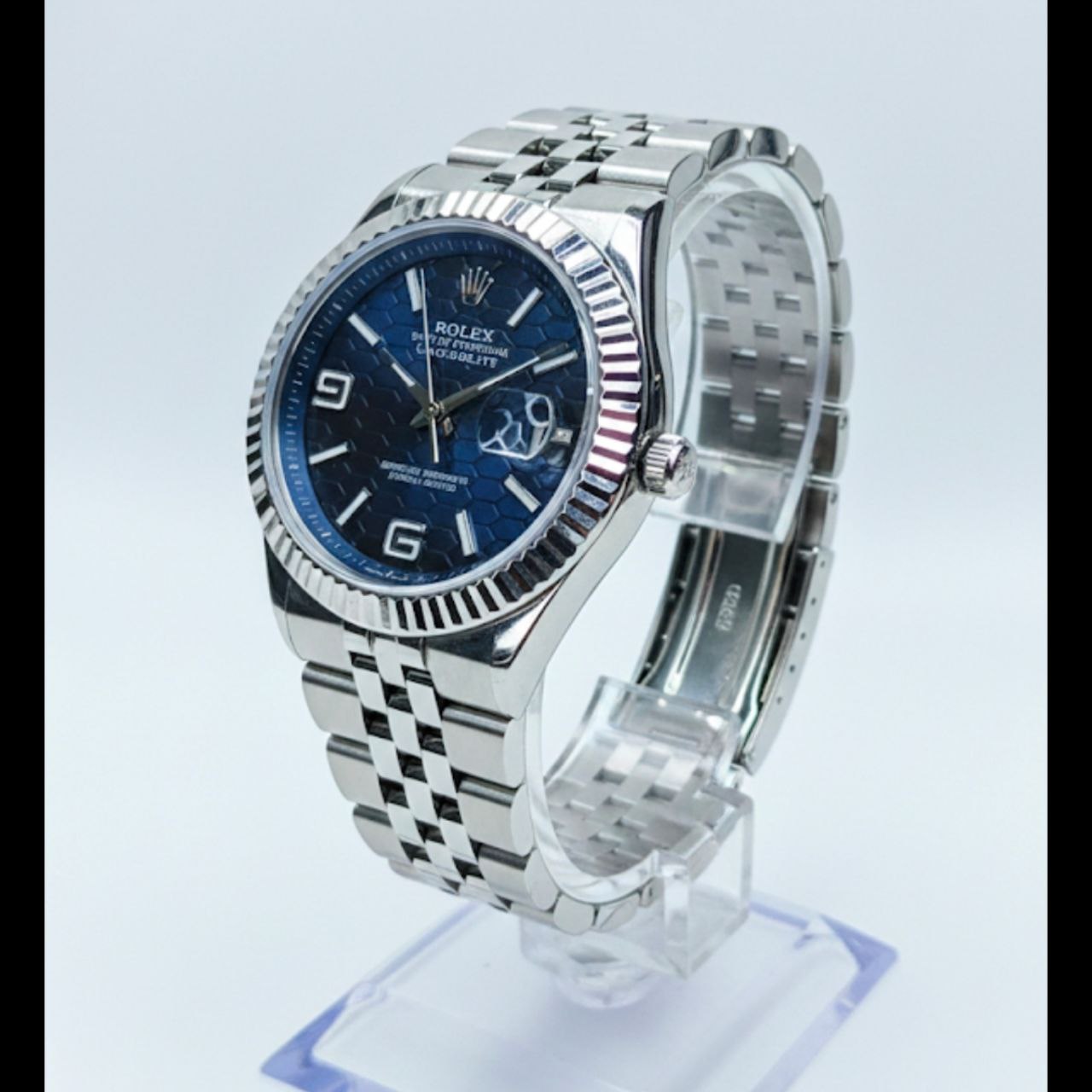 IMG_20260105_073556_516 Rolex Datejust Blue Honeycomb Dial - মাস্টার কপি লাক্সারি ওয়াচ (৬ মাসের গ্যারান্টিসহ) - Image 1